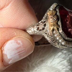 Vintage Silver and Gold Ring with Red Gemstone